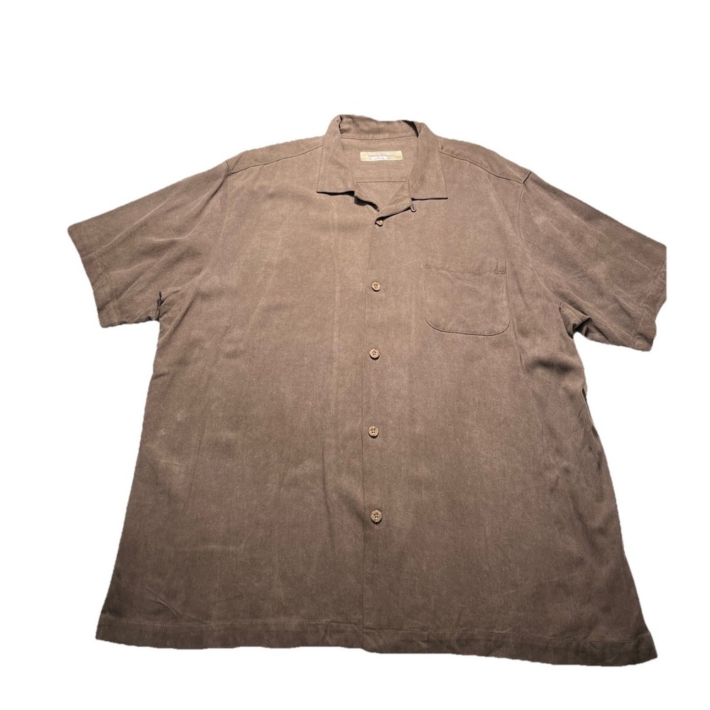 Tommy‎ Bahama 100% Silk Camp Shirt Mens XL Brown Vintage Resort Hawaiian Lounge